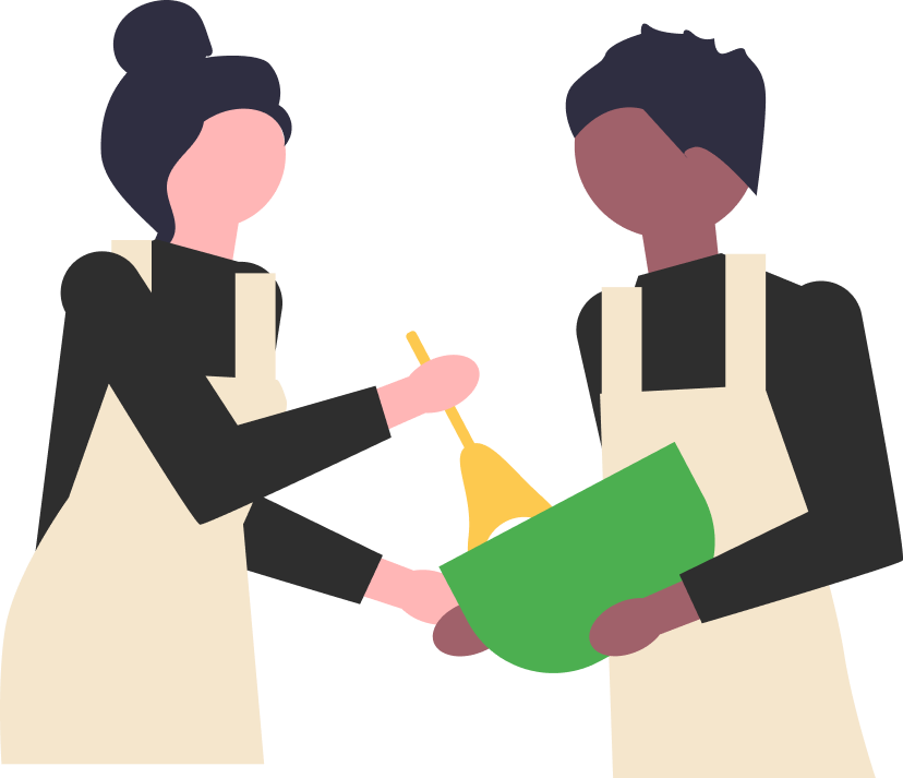 Two people cooking illustration